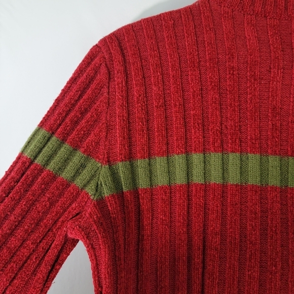 MOSCHINO Jeans Men's Red/Green Stripe Wool Blend Ribbed Knit Sweater Sz M V-neck - Picture 8 of 11